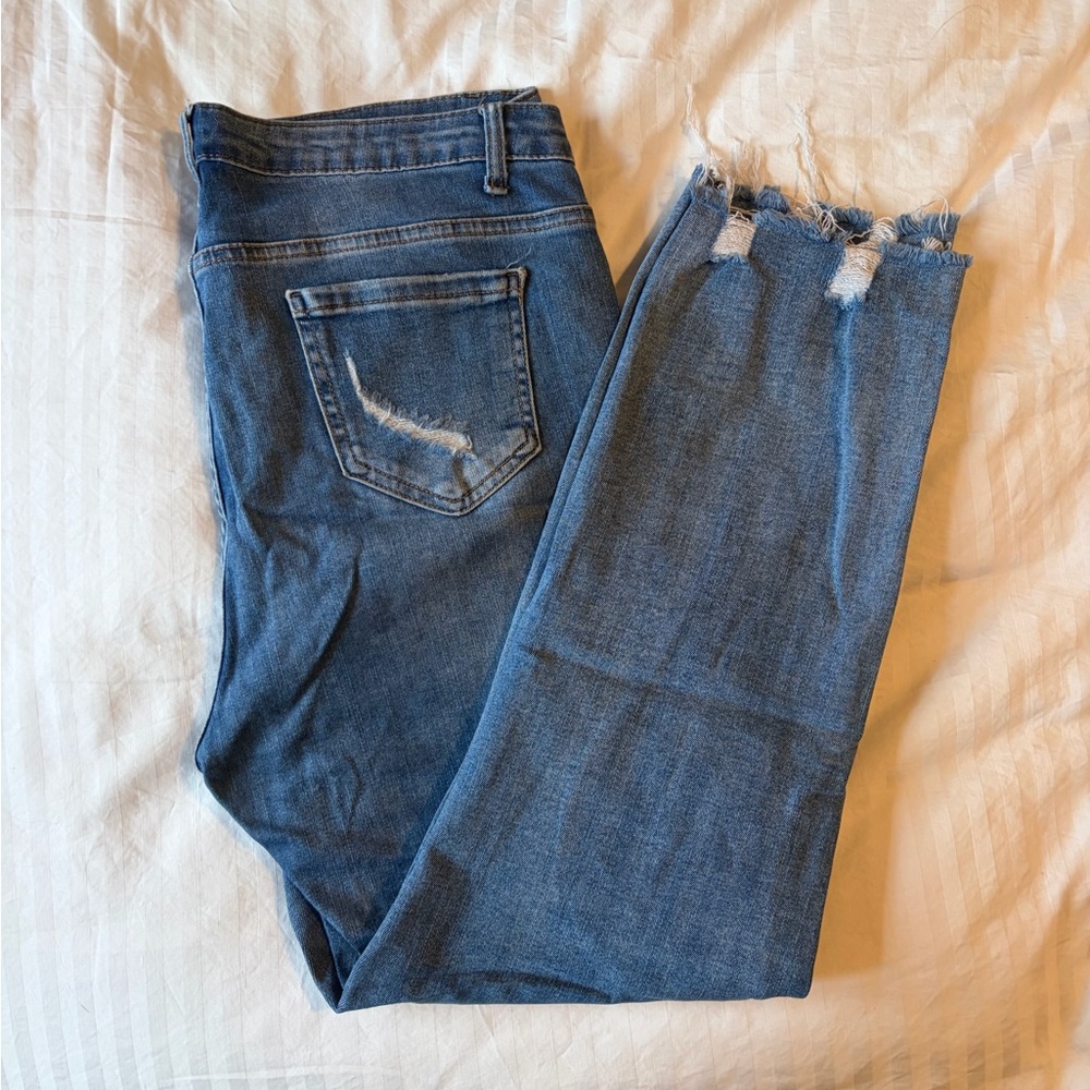 SHEIN distressed high rise straight jeans 31